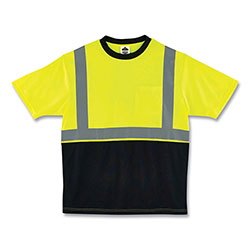 Ergodyne GloWear 8289BK Class 2 Hi-Vis T-Shirt with Black Bottom, Large, Lime