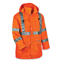 Ergodyne GloWear 8365 Class 3 Hi-Vis Rain Jacket, Polyester, Small, Orange