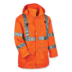 Ergodyne GloWear 8365 Class 3 Hi-Vis Rain Jacket, Polyester, Large, Orange
