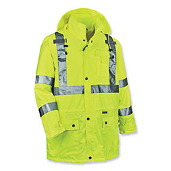 Ergodyne GloWear 8365 Class 3 Hi-Vis Rain Jacket, Polyester, X-Large, Lime