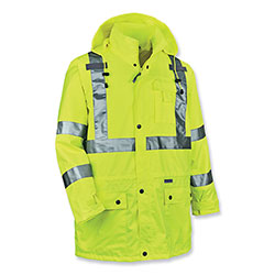 Ergodyne GloWear 8365 Class 3 Hi-Vis Rain Jacket, Polyester, 3X-Large, Lime