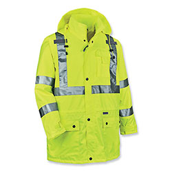 Ergodyne GloWear 8365 Class 3 Hi-Vis Rain Jacket, Polyester, 5X-Large, Lime
