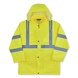 Ergodyne GloWear 8366 Class 3 Lightweight Hi-Vis Rain Jacket, Polyester, Large, Lime