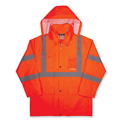 Ergodyne GloWear 8366 Class 3 Lightweight Hi-Vis Rain Jacket, Polyester, Large, Orange