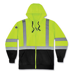 Ergodyne GloWear 8372 ZipUp HiVis Class 3 Zip Hood Sweatshirt w/ Black Bottom, Polar Fleece, Lime, Medium