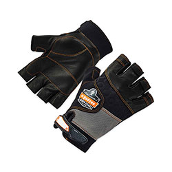 Ergodyne ProFlex 901 Half-Finger Leather Impact Gloves, Black, Large, Pair
