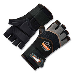 Ergodyne ProFlex 910 Half-Finger Impact Gloves + Wrist Support, Black, Large, Pair