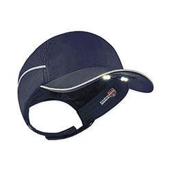 Ergodyne Skullerz 8965 Lightweight Bump Cap Hat with LED Lighting, Short Brim, Navy