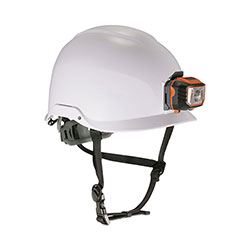 Ergodyne Skullerz 8974LED Class E Safety Helmet w/8981 Universal LED Headlamp, 6-Pt Ratchet Susp, White