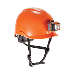 Ergodyne Skullerz 8974LED Class E Safety Helmet w/8981 Universal LED Headlamp, 6-Pt Ratchet Susp, Orange