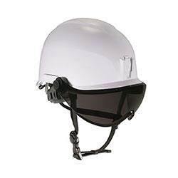 Ergodyne Skullerz 8974V Class E Safety Helmet w/8991 Visor Kit, Smoke Lens, 6-Pt Ratchet Suspension, White