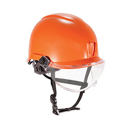 Ergodyne Skullerz 8974V Class E Safety Helmet w/8991 Visor Kit, Clear Lens, 6-Pt Ratchet Suspension, Orange,Ships in 1-3 Business Days