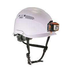 Ergodyne Skullerz 8975LED Class C Safety Helmet w/8981 Universal LED Headlamp, 6-Pt Ratchet Susp, White