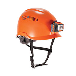 Ergodyne Skullerz 8975LED Class C Safety Helmet w/8981 Universal LED Headlamp, 6-Pt Ratchet Susp, Orange