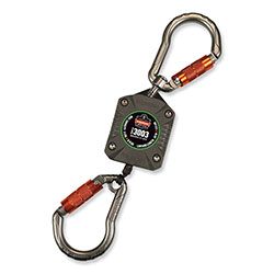 Ergodyne Squids 3003 Retractable Lanyard with Two Carabiners, 2 lb Max Working Capacity, 8 in to 48 in, Gray