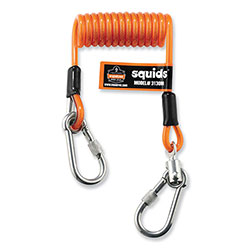 Ergodyne Squids 3130M Coiled Cable Lanyard with Carabiners, 5 lb Max Working Capacity, 6.5 in to 48 in, Orange
