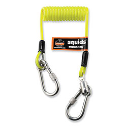 Ergodyne Squids 3130S Coiled Cable Lanyard with Carabiners, 2 lb Max Working Capacity, 6.5 in to 48 in, Lime