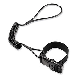 Ergodyne Squids 3157 Coiled Lanyard with Buckle, 2 lb Max Working Capacity, 12 in to 48 in Long, Black