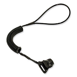 Ergodyne Squids 3158 Coiled Lanyard with Clamp, 2 lb Max Working Capacity, 12 in to 48 in Long, Black