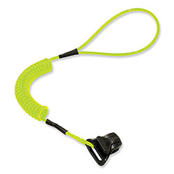 Ergodyne Squids 3158 Coiled Lanyard with Clamp, 2 lb Max Working Capacity, 12 in to 48 in Long, Lime