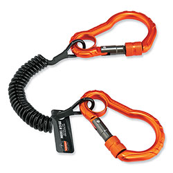 Ergodyne Squids 3166 Coiled Tool Lanyard with Two Carabiners, 2 lb Max Working Capacity, 12 in Long, Black