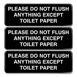 Excello Global Products® Please Do Not Flush Indoor/Outdoor Wall Sign, 9 in x 3 in, Black Face, White Graphics, 3/Pack