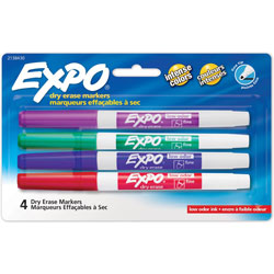 Expo® Low-Odor Dry Erase Fine Tip Markers, Fine Marker Point, Assorted Alcohol Based Ink, 4/Pack