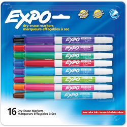 Expo® Low-Odor Dry Erase Fine Tip Markers, Fine Marker Point, Assorted Alcohol Based Ink, 16/Pack