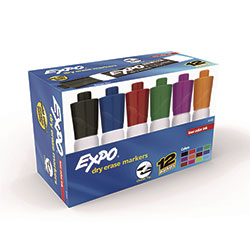 Expo® Low-Odor Dry-Erase Marker, Broad Chisel Tip, Assorted Colors, 12/Box