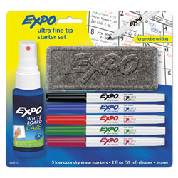 Expo® Low-Odor Dry Erase Marker Starter Set, Extra-Fine Needle Tip, Assorted Colors, 5/Set