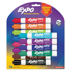Expo® Low Odor Dry Erase Vibrant Color Markers, Broad Chisel Tip, Assorted Colors, 12/Set