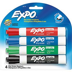 Expo® Low Odor Markers - Chisel Marker Point Style - Green, Red, Blue, Black