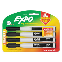 Expo® Magnetic Dry Erase Marker, Fine Bullet Tip, Black, 4/Pack