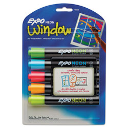 Expo® Neon Windows Dry Erase Marker, Broad Bullet Tip, Assorted Colors, 5/Pack (SAN1752226)
