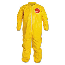 Extensis Tychem® 2000 Coverall, Serged Seams, Collar, Elastic Wrists and Ankles, Zipper Front, Storm Flap, Yellow, 2X-Large