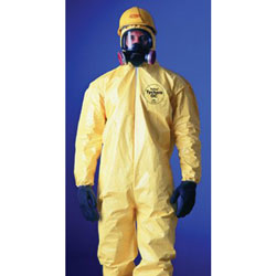 Extensis Tychem QC Coveralls with attached Hood, Storm Flap, Bound Seams, Yellow, 2XL