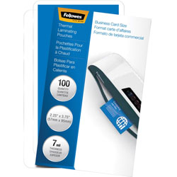 Fellowes Laminated Business Pouches, Glossy, 2-1/4" x 3-3/4" 7mil, 100/PK