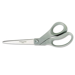 Fiskars Contoured Performance Scissors, 8 in Long, 3.5 in Cut Length, Gray Offset Handle