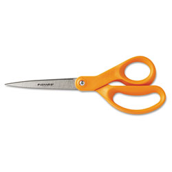 Fiskars Home and Office Scissors, 8 in Long, 3.5 in Cut Length, Orange Straight Handle