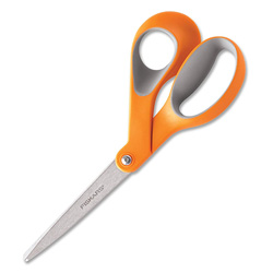 Fiskars Home and Office Scissors, 8 in Long, 3.5 in Cut Length, Orange/Gray Offset Handle