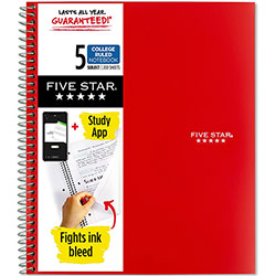 Five Star® Wirebound Notebook - 5 Subject(s)200 Pages - Wire Bound - College Ruled - 8 1/2 in x 11 in - Red Cover