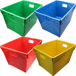 Flipside Primary Assorted Plastic Storage Postal Tote - 4 Pack - x 13.3 in x 11.6 in Depth x 18.3 in, - 11 gal - 4 / Pack