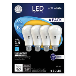 GE LED Soft White A19 Dimmable Light Bulb, 10 W, 4/Pack