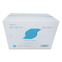 GEN Small Roll Bath Tissue, Septic Safe, 1-Ply, White, 1,500 Sheets/Roll, 60 Rolls/Carton