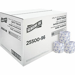 Genuine Joe Bath Tissue, 2-Ply, 500SH/RL, 4 in x 3.15 in, 96RL/CT, WE