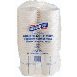 Genuine Joe Compostable Cups, 12oz., 20/PK, White