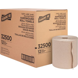 Genuine Joe Embossed Hardwound Roll Towels - 7.88 in x 600 ft - Brown - Absorbent - For Restroom - 12 / Carton