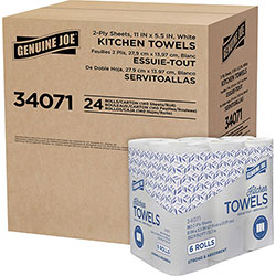 Genuine Joe Kitchen Paper Towels - 2 Ply - 140 Sheets/Roll - White - 24 Rolls / Carton