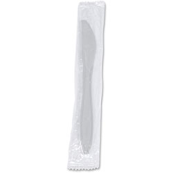 Genuine Joe Plastic Knifes, Ind-Wrapped, Med-Weight, 1000/CT, White