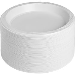 Genuine Joe Plastic Plates, Reusable/Disposable, 10-1/4 in, 500/CT, White